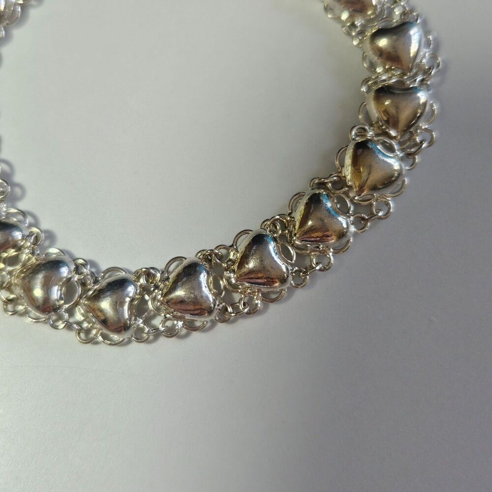 Sterling Silver Filigree Heart Bracelet 6.75"